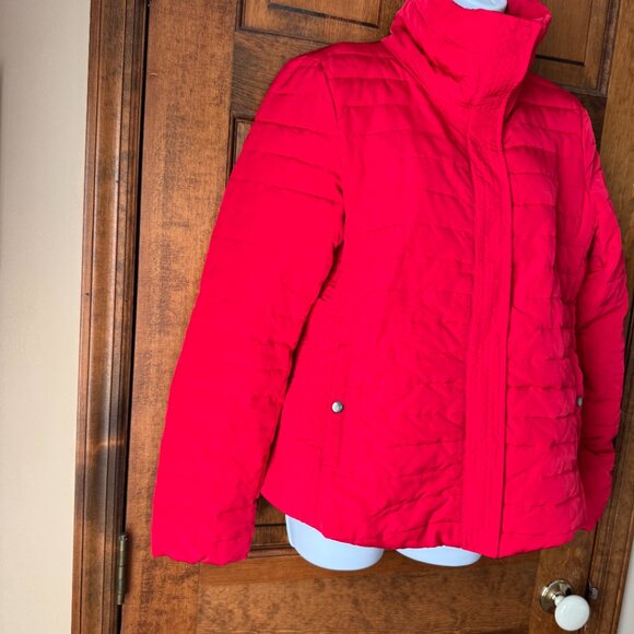 LOFT Red Puffer Jacket w/Zipper & Snap Close Medium - Picture 11 of 16